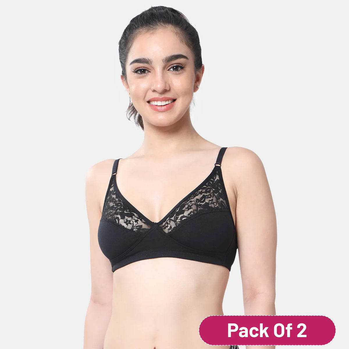 Envie Value+ Non-Padded Non-Wired 3/4th Coverage Minimiser Lace Bra - NVB1091 (Black)