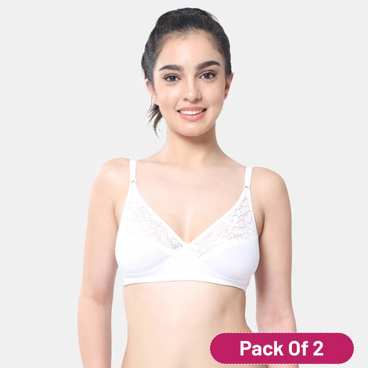 Envie Value+ Non-Padded Non-Wired 3/4th Coverage Minimiser Lace Bra - NVB1091 (White)