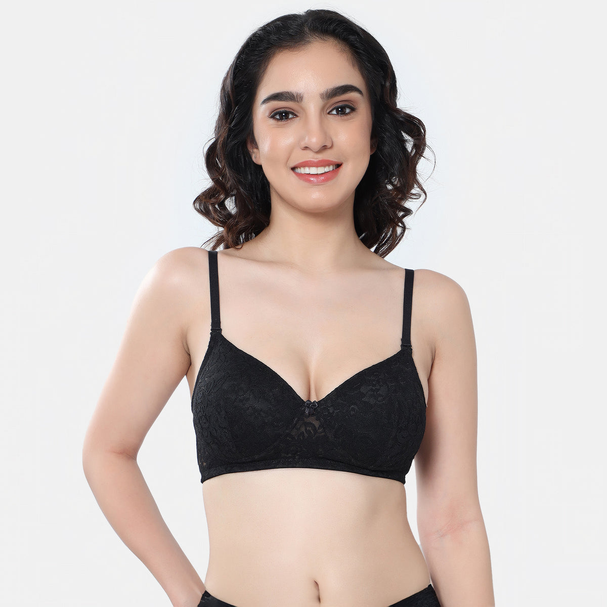 Envie Padded Non-Wired 3/4th Coverage T-Shirt Lace Bra - NVB1118 (Black)