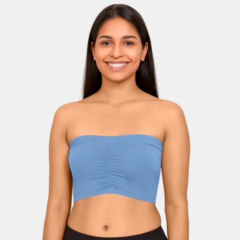 Seamless blue bandeau bra Envie medium coverage lightweight comfortable bra for tube tops and dresses