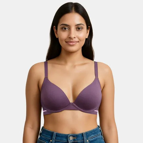 Women’s padded wired 3/4th coverage bra combo in dark purple light purple and grey melange for a shaped comfortable fit