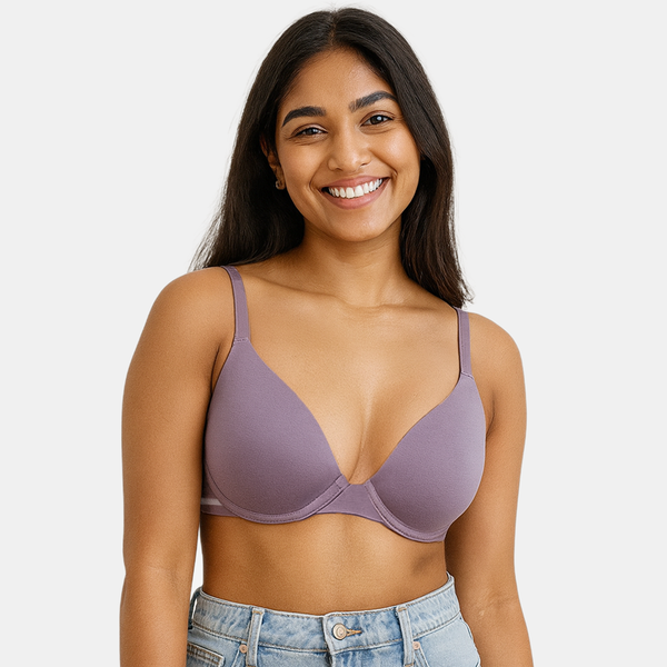 Envie Padded Wired 3/4th Coverage Demi Cup Bra (Pack of 2) - NVBDEMI (Grey Melange - Light Purple)