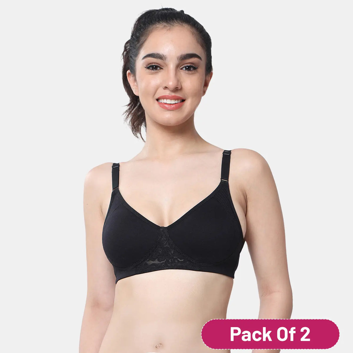 Envie Value+ Non-Padded Non-Wired Full Coverage T-Shirt Lace Bra - NVB1088 (Black)