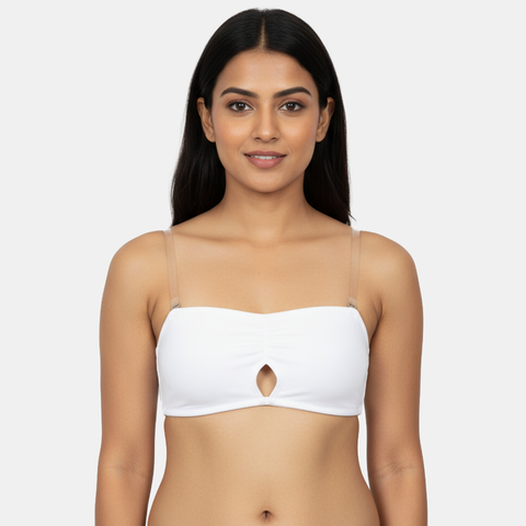 Envie Medium Coverage Bandeau Bra with Transparent Back- NVB1141 (White)