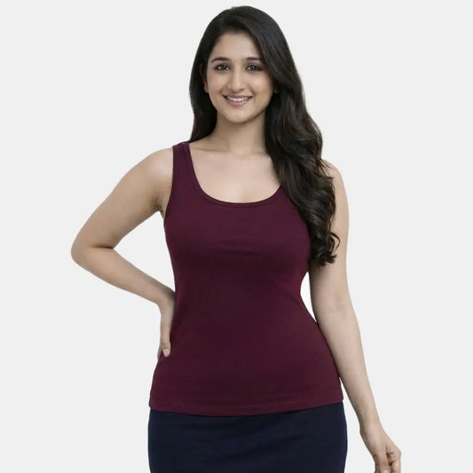 Envie Regular Fit U-Neck Short Length Tank Top - NVC3035 (Wine)