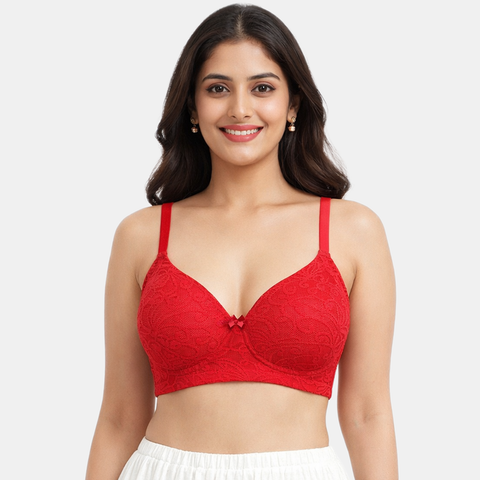 Envie Padded Non-Wired Lace Bra - NVBDU01 (Dark Red)