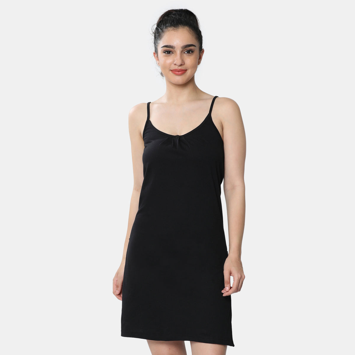 Envie Relaxed Fit Scoop Neck Thigh Length Kurta Slip - NVC3027 (Black)