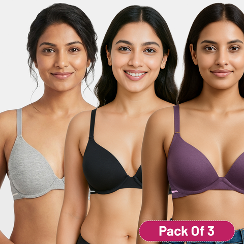 Envie Padded Wired Demi Cup Bra (Pack of 3) - NVBDEMI (Grey Melange -Black- Dark Purple)