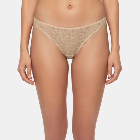 Envie Low Rise Zero Rear Coverage Lace Thong - NVP2061 (Skin)