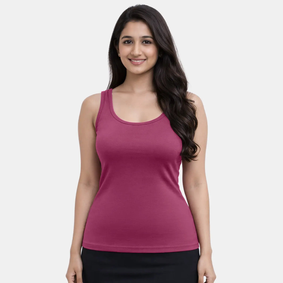 Envie Regular Fit U-Neck Short Length Tank Top - NVC3006 (Dark Maroon)