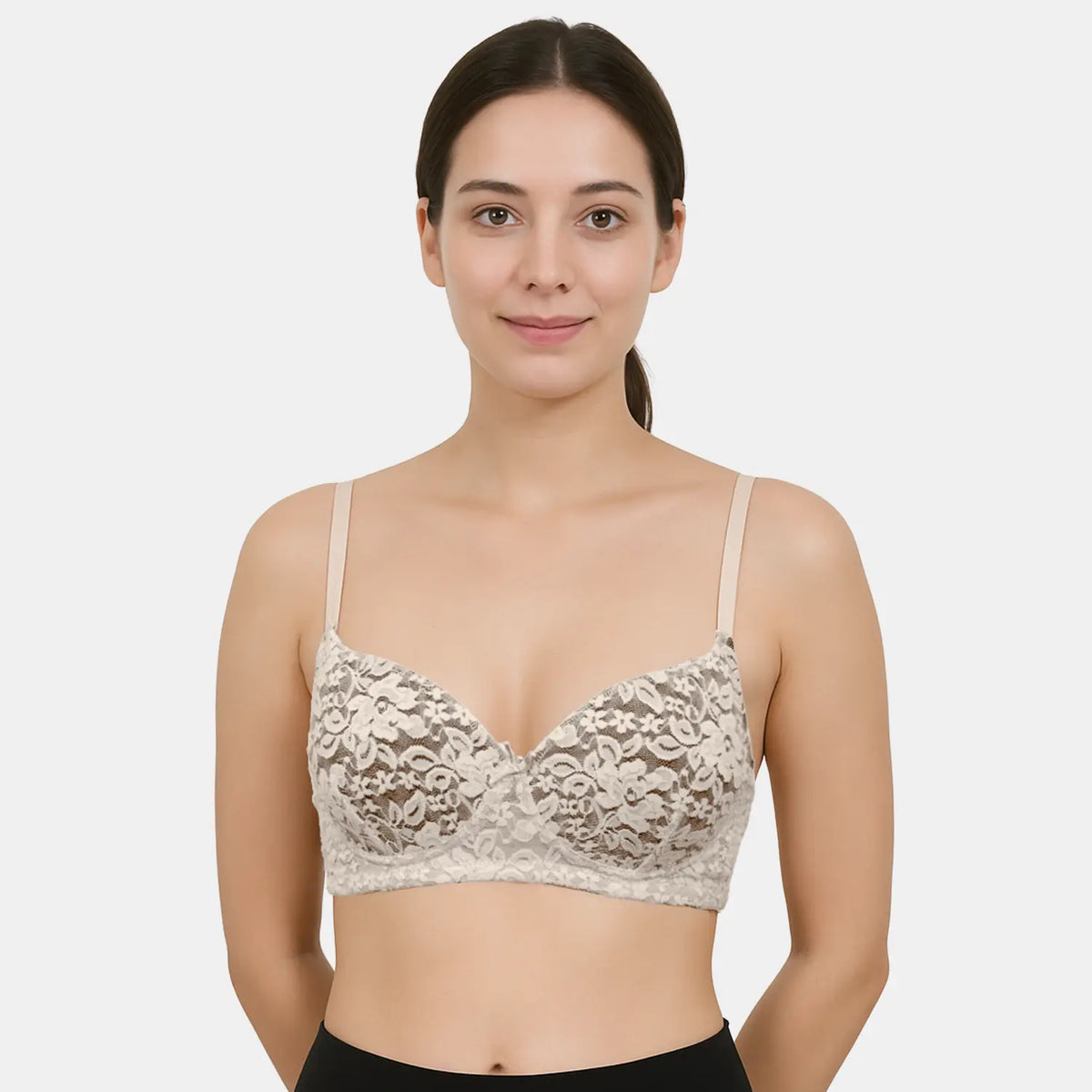 Envie Padded Wired 3/4th Coverage Push-Up Lace Bra - NVB1146 (Nude Black)
