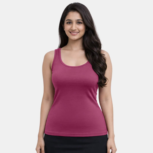 Envie Regular Fit U-Neck Short Length Tank Top - NVC3006 (Dark Maroon)