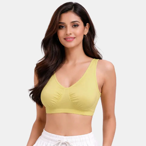 Soft cotton sleeping bra yellow Envie full coverage non wired lightweight comfortable night bra for women