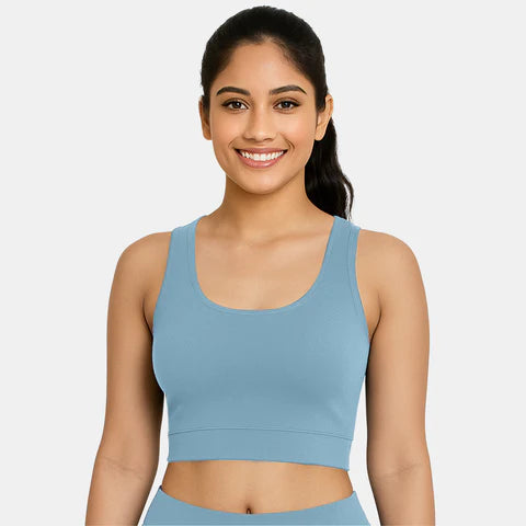 Padded full coverage sports bra in airforce shade by Envie for low to medium impact workouts and daily activewear