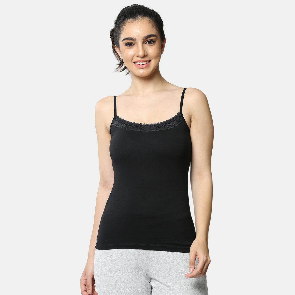 Envie Contour Fit Round Neck Short Length Lace Camisole - NVC3025 (Black)