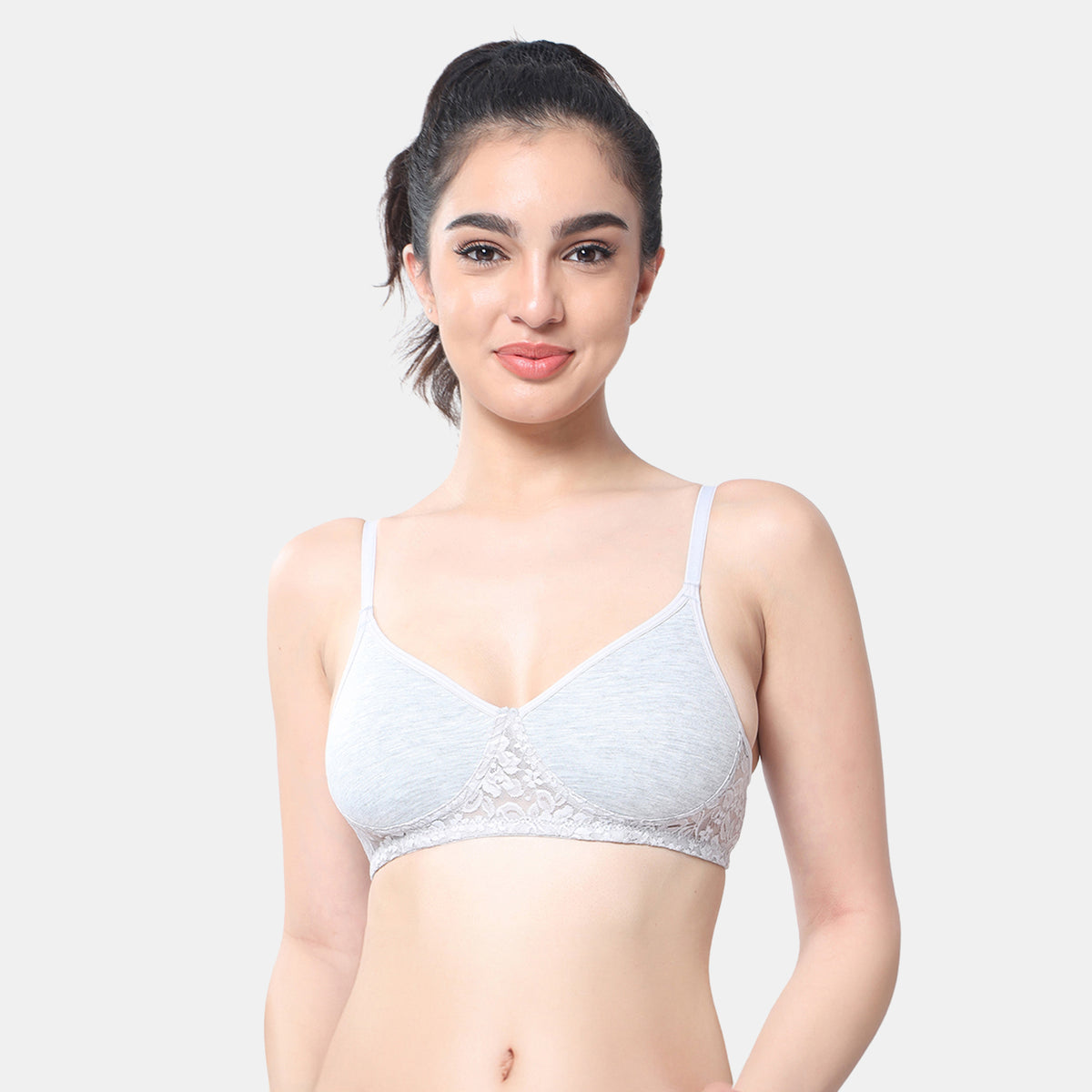 Envie Non-Padded Non-Wired 3/4th Coverage T-Shirt Lace Bra - NVB1090 (Grey Melange)