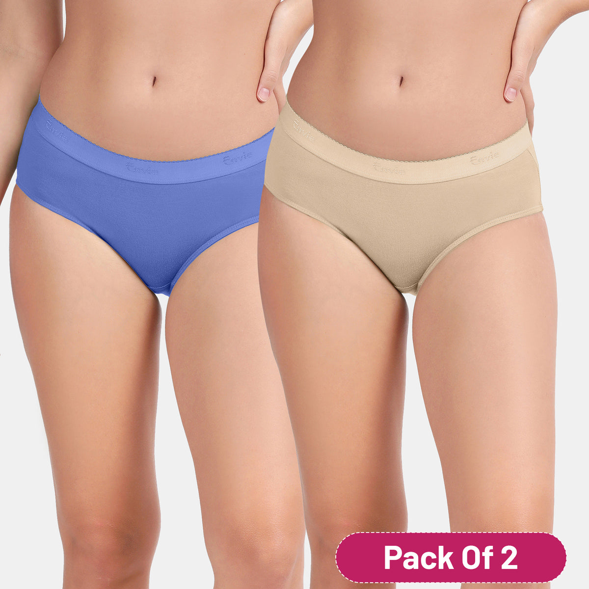 Envie Medium Rise 3/4th Rear Coverage Hipster(Pack Of 2) - NVP2059(Blue Nude)