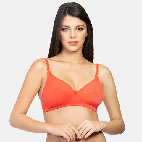 Non padded non wired minimiser bra Envie NVB1001 coral red breathable fabric everyday support bra for women
