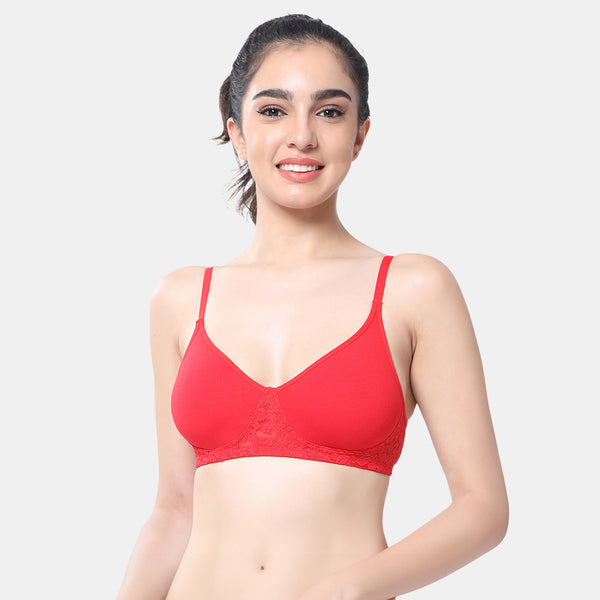 Envie Non-Padded Non-Wired 3/4th Coverage T-Shirt Lace Bra - NVB1090 (Red)