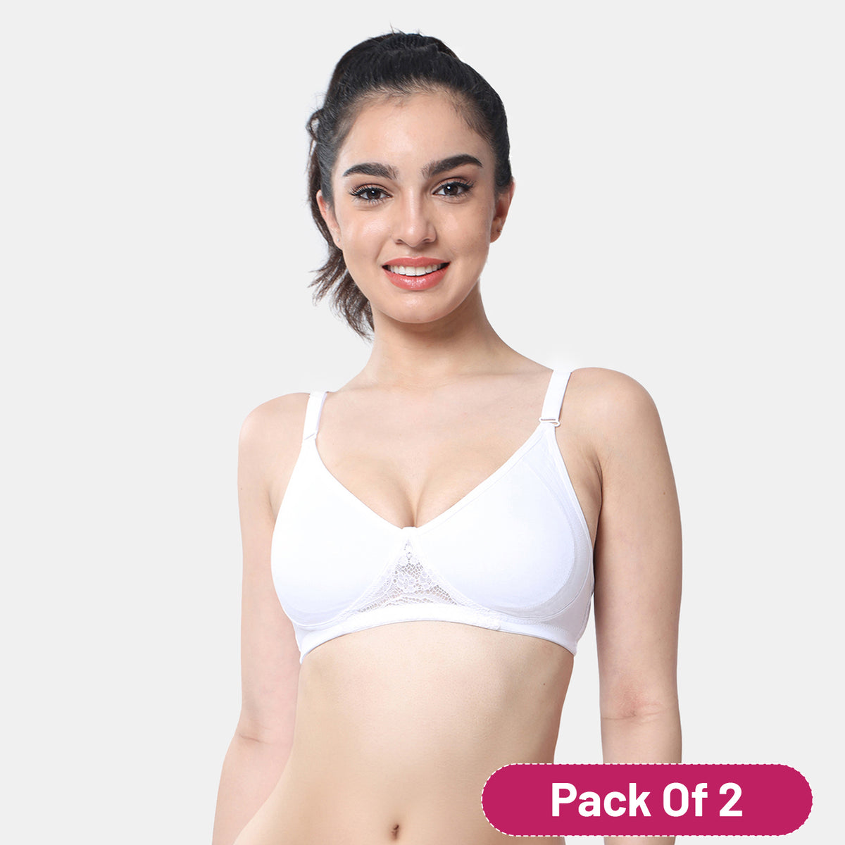 Envie Pack Of 2 Non-Padded Non-Wired Full Coverage T-Shirt Lace Bra - NVB1088 (White)