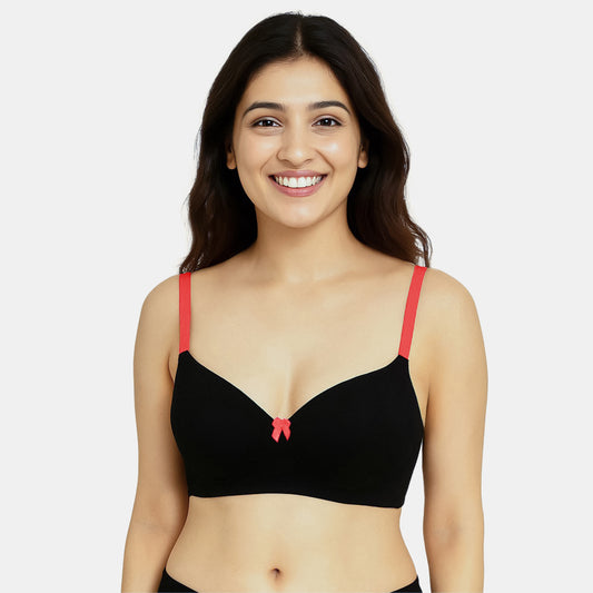 Envie Padded Non Wired Moulded 3/4th Coverage T-shirt Bra - NVB1140 (Black Coral Red)