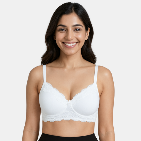Envie Padded Non-Wired 3/4th Coverage Lace Bra - NVB1151 (White)