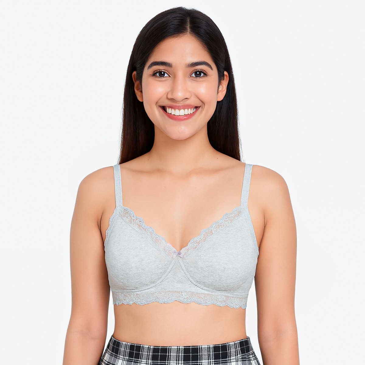 Envie Padded Non-Wired 3/4th Coverage Lace Bra - NVB1151 (Grey Melange)