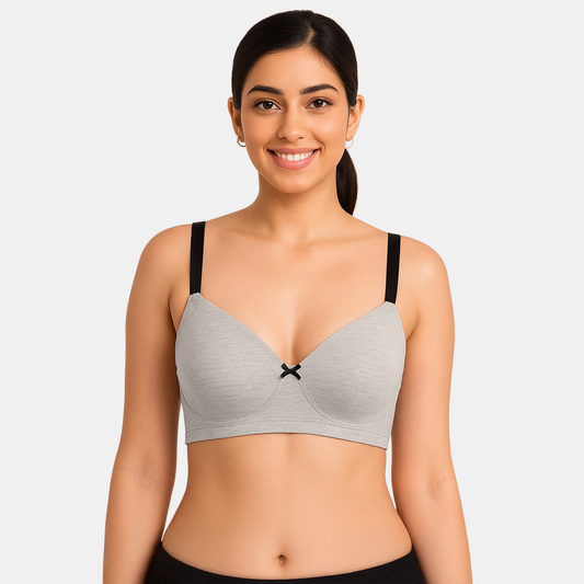 Envie Padded Non Wired Moulded 3/4th Coverage T-shirt Bra - NVB1140 (Grey Melange Black)