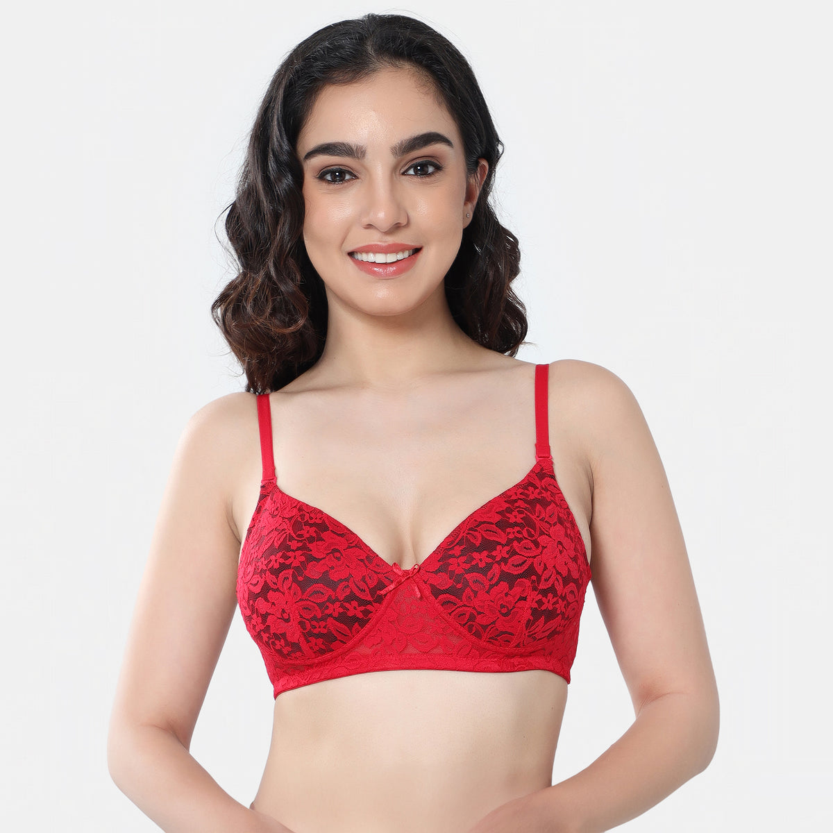 Envie Padded Non-Wired 3/4th Coverage T-Shirt Lace Bra - NVB1118 (True Red)