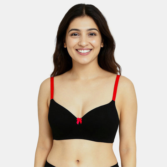 Envie Padded Non Wired Moulded 3/4th Coverage T-shirt Bra - NVB1140 (Black Red)
