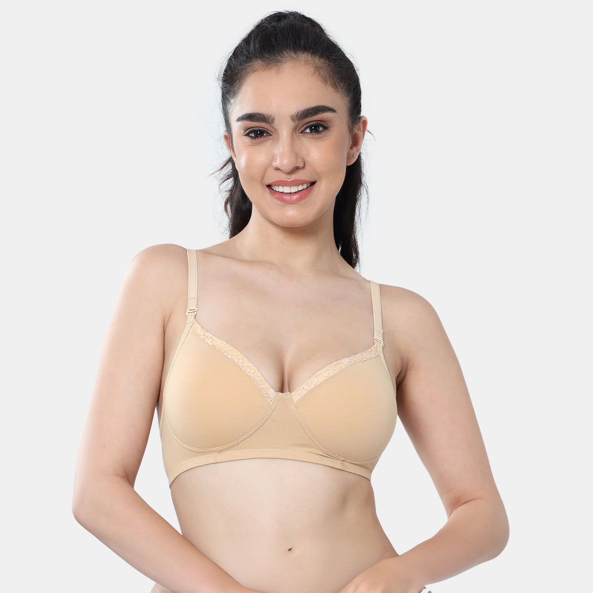 Envie Padded Non-Wired 3/4th Coverage T-Shirt Lace Bra - NVB1115 (Nude)
