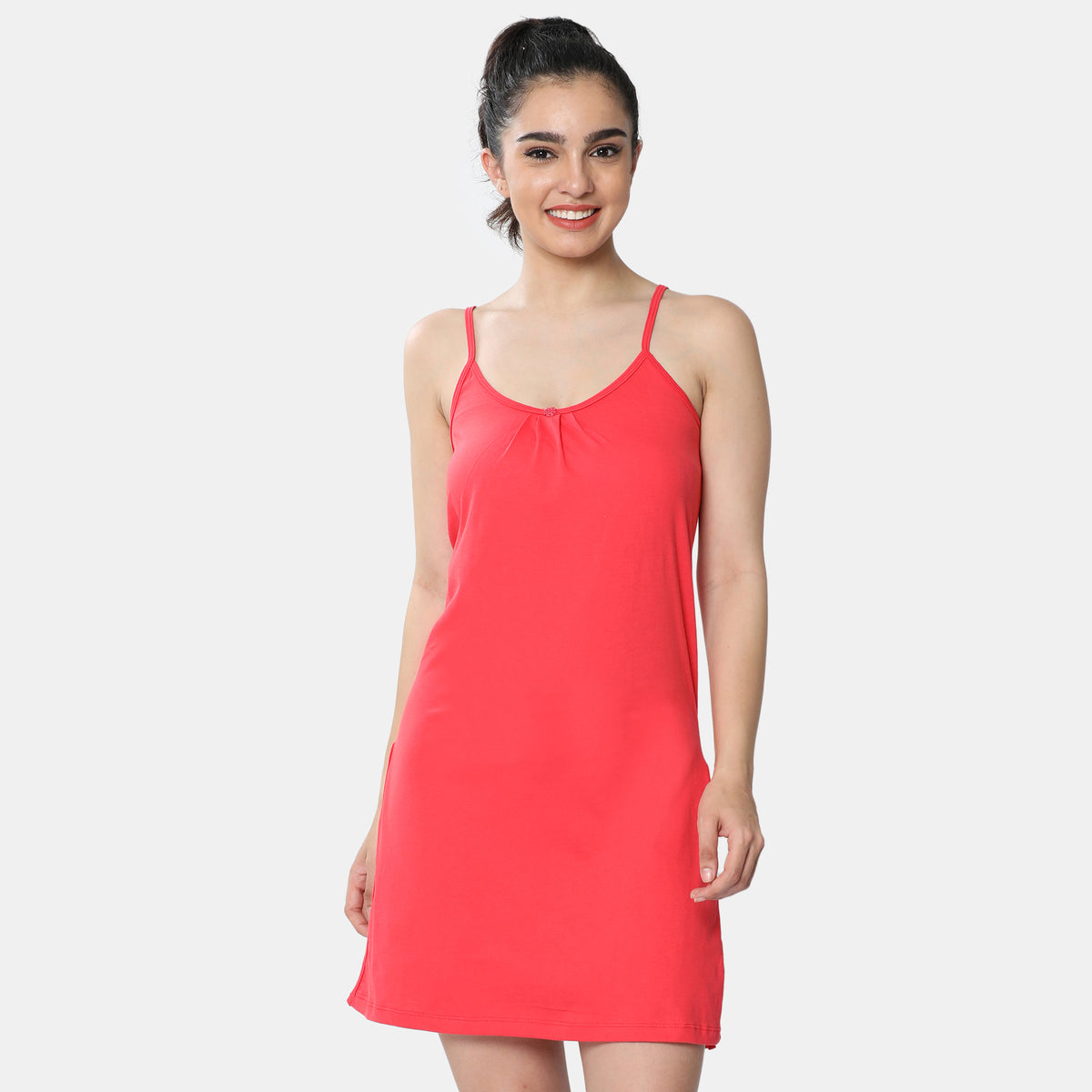 Envie Relaxed Fit Scoop Neck Thigh Length Kurta Slip - NVC3027 (Red)