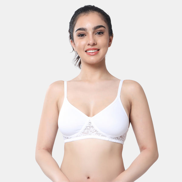 Envie Non-Padded Non-Wired 3/4th Coverage T-Shirt Lace Bra - NVB1090 (White)