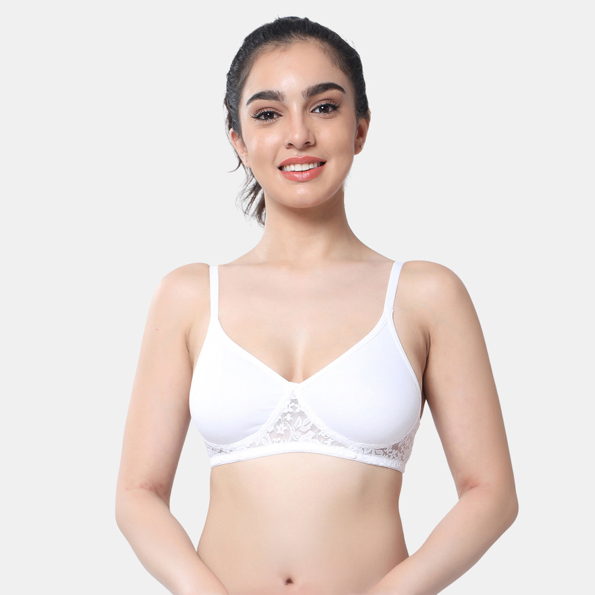 Envie Non-Padded Non-Wired 3/4th Coverage T-Shirt Lace Bra - NVB1090 (White)