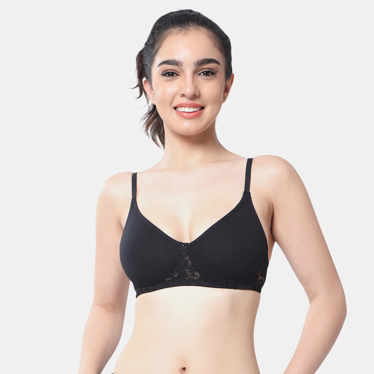 Envie Non-Padded Non-Wired 3/4th Coverage T-Shirt Lace Bra - NVB1090 (Black)