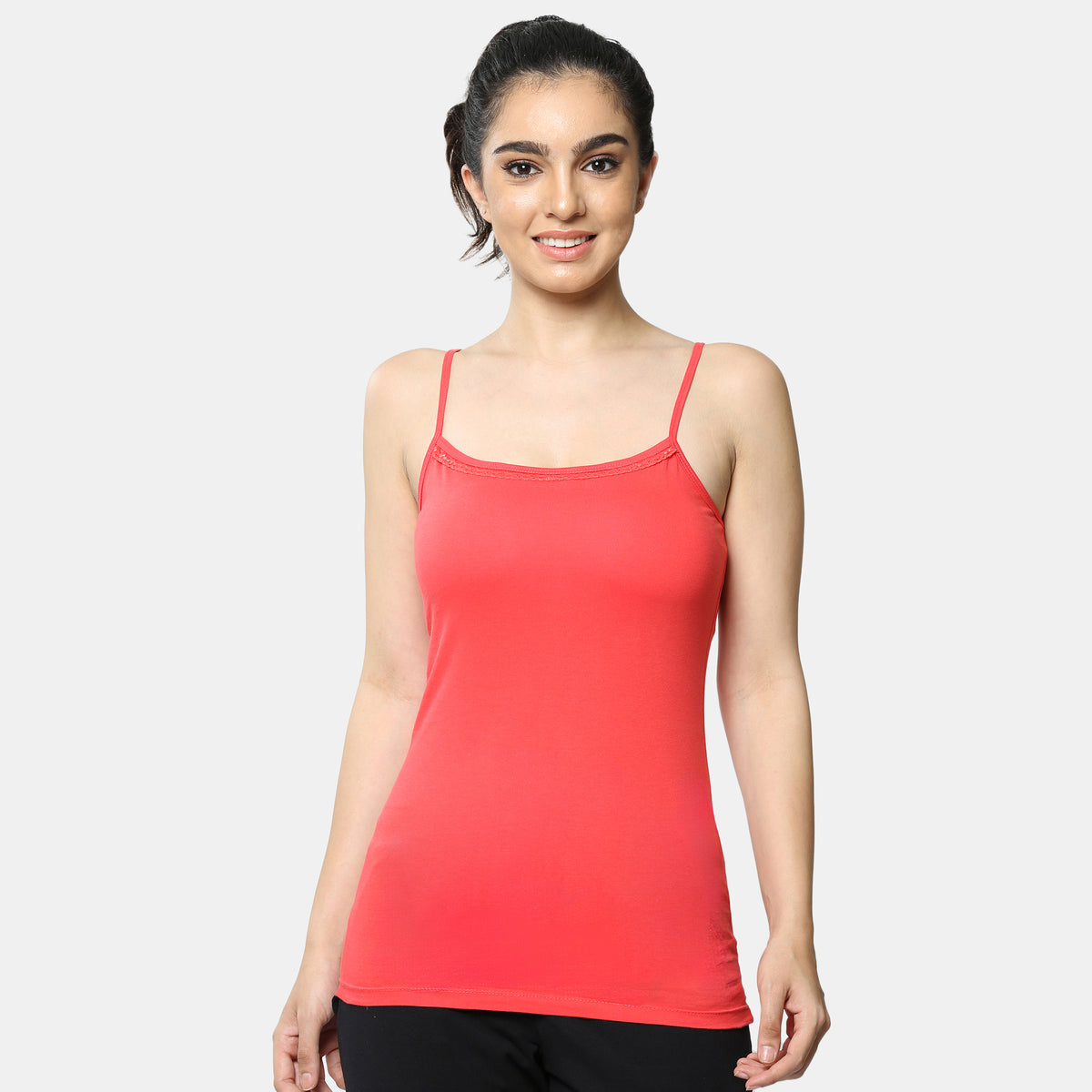 Envie Regular Fit Round Neck Short Length Lace Neckline Camisole - NVC3026 (Red)