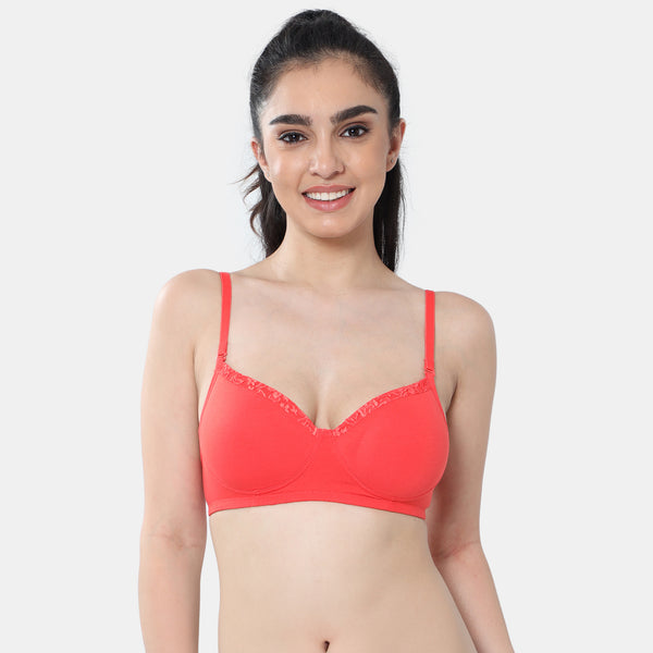 Envie Padded Non-Wired 3/4th Coverage T-Shirt Lace Bra - NVB1115 (Coral Red)