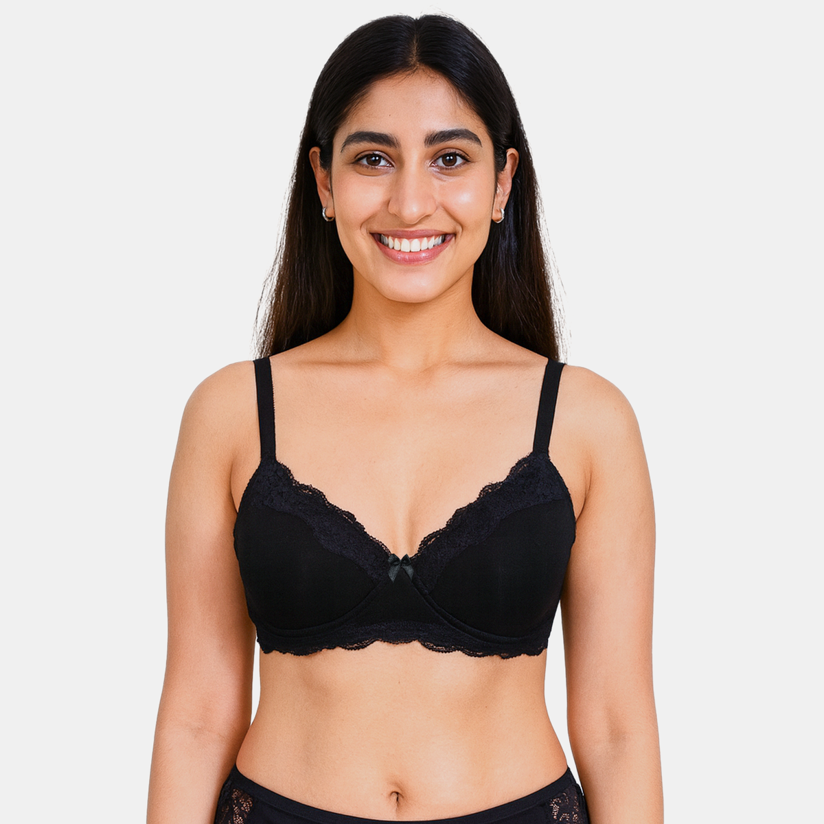Envie Padded Non-Wired 3/4th Coverage Lace Bra - NVB1151 (Black)