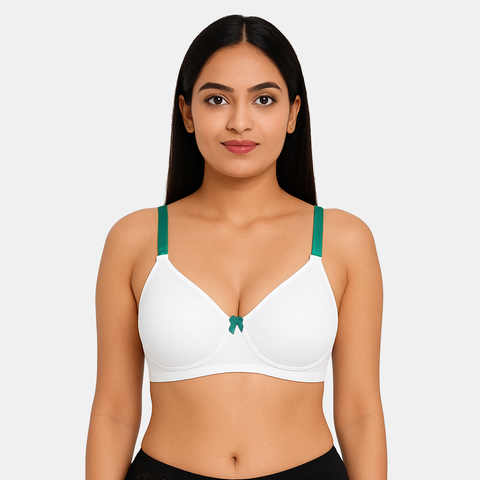 Envie Padded Non Wired Moulded 3/4th Coverage T-shirt Bra - NVB1140 (Green White)
