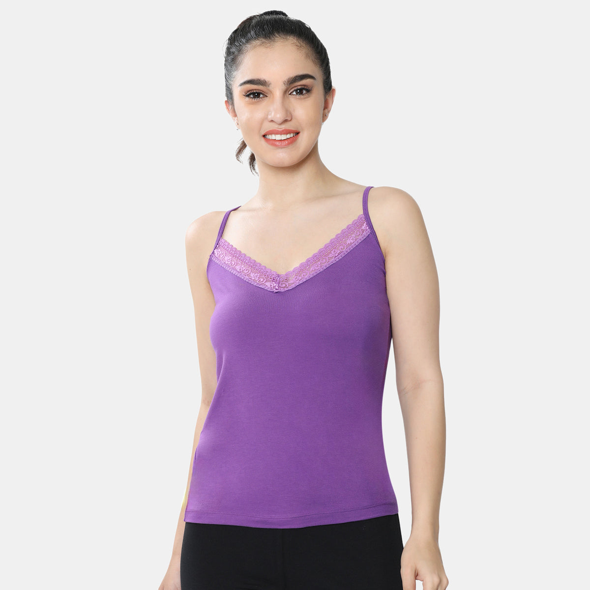 Envie Regular Fit V-Neck Short Length Lace Camisole - NVC3030 (Purple)