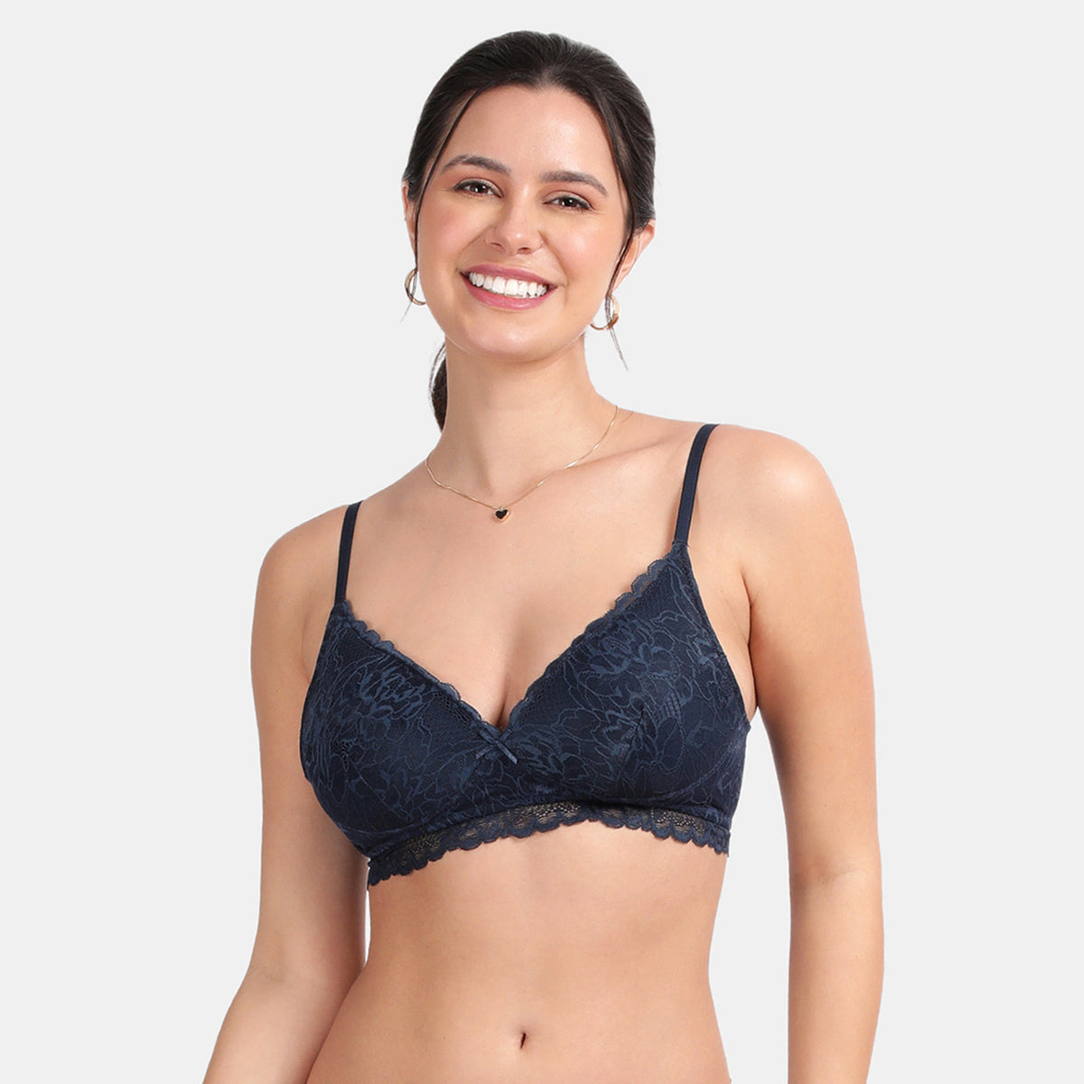 Envie Padded Non-Wired 3/4th Coverage Lace Bra - NVB1131 (Navy)