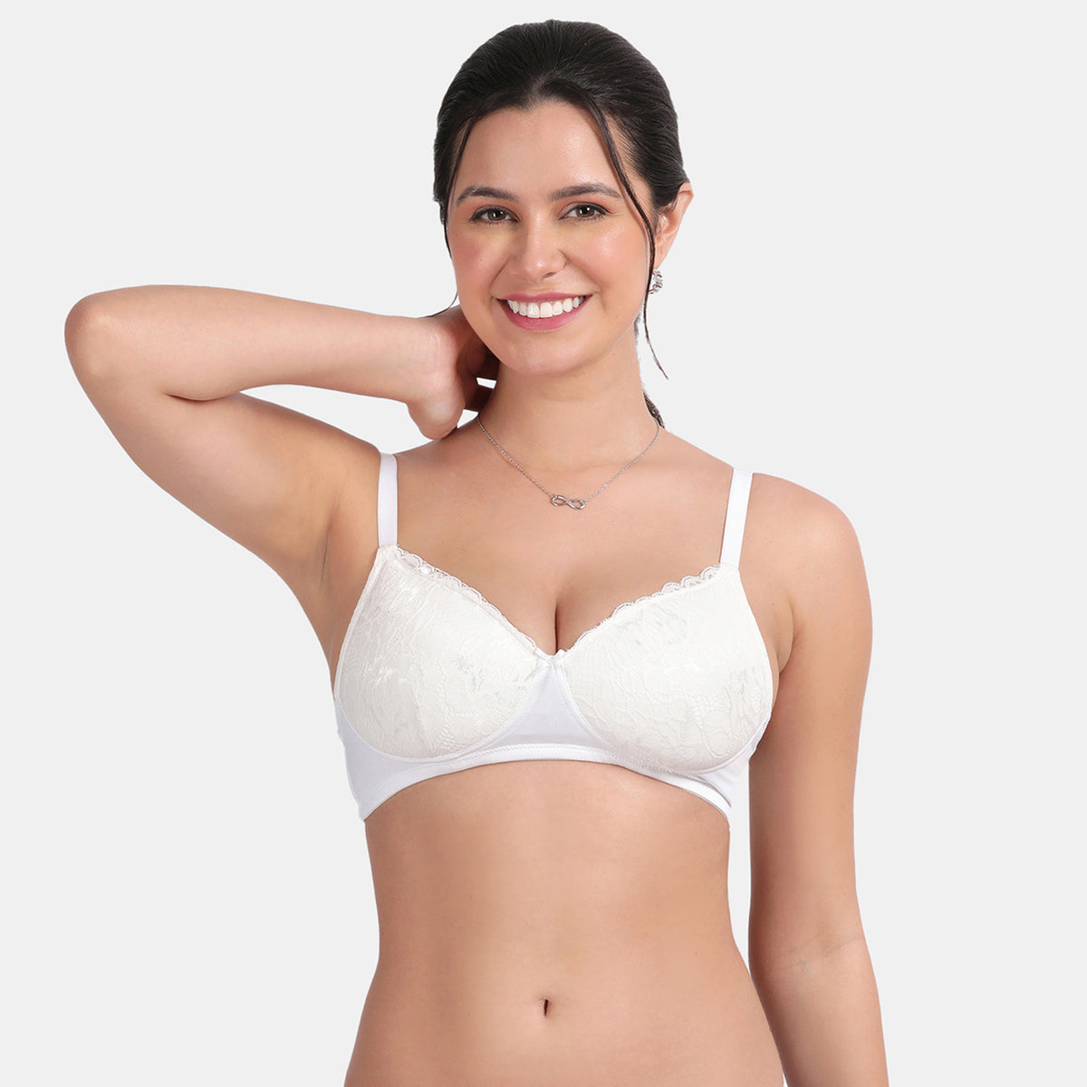 Envie Padded Non-Wired 3/4th Coverage Lace Bra - NVB1130 (White)