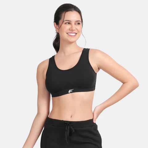 Black sports bra Envie non padded non wired full coverage comfortable gym workout bra for daily activewear
