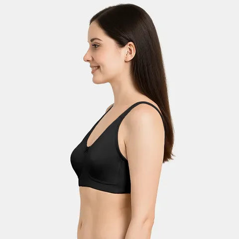 Black seamless T-shirt bra non padded non wired 3/4th coverage daily wear bra