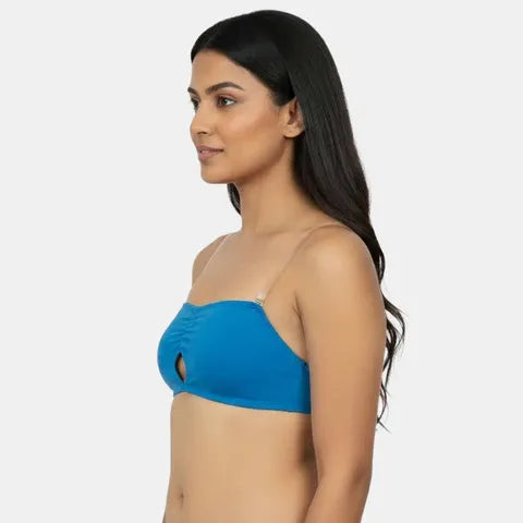 Best blue bandeau bra India Envie NVB1141 non padded non wired medium coverage strapless bra for western wear