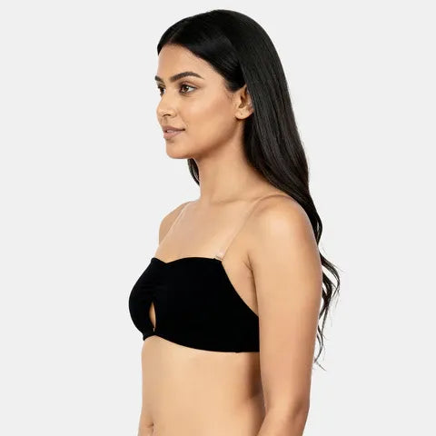 Envie bandeau bra with transparent back medium coverage NVB1141 black strapless seamless fashion bra for women