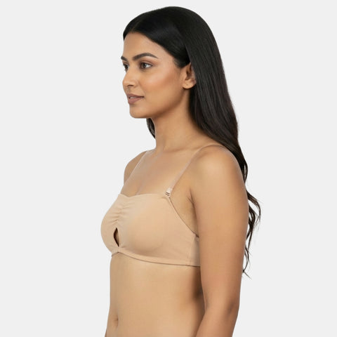 Envie Medium Coverage Bandeau Bra with Transparent Back- NVB1141 (Nude)