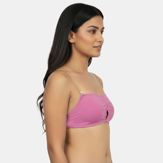 Envie Medium Coverage Bandeau Bra with Transparent Back- NVB1141 (Pink)