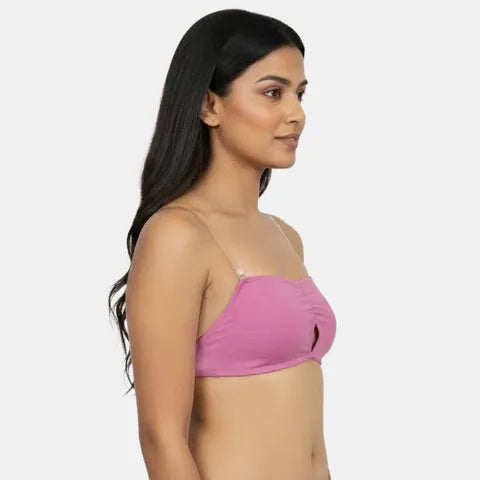 Pink bandeau bra Envie transparent back medium coverage strapless bra for off shoulder and tube outfits