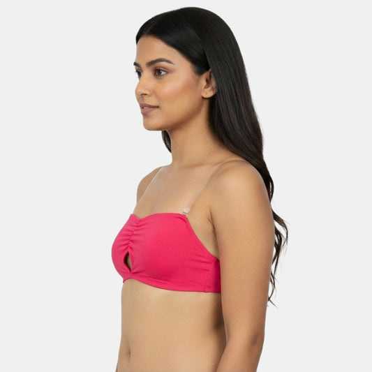 Envie Medium Coverage Bandeau Bra with Transparent Back- NVB1141 (Rosebite)